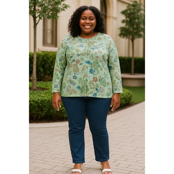 CJ Banks Size 2X Knit Cardigan Top Womens Floral Button Front Long Sleeve - Picture 9 of 9